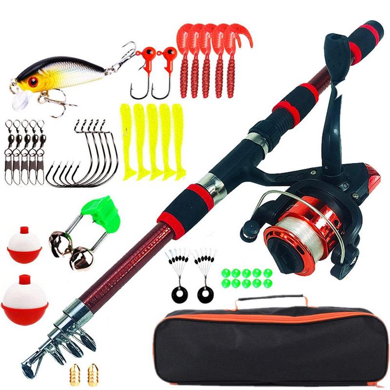 Telescopic Fishing Rod & Spinning Reel Set, 1 Set Fishing Rod & Reel & Fishing Line & Artificial Fishing Lure & Fishing Hook & Storage Bag, Fishing Accessories