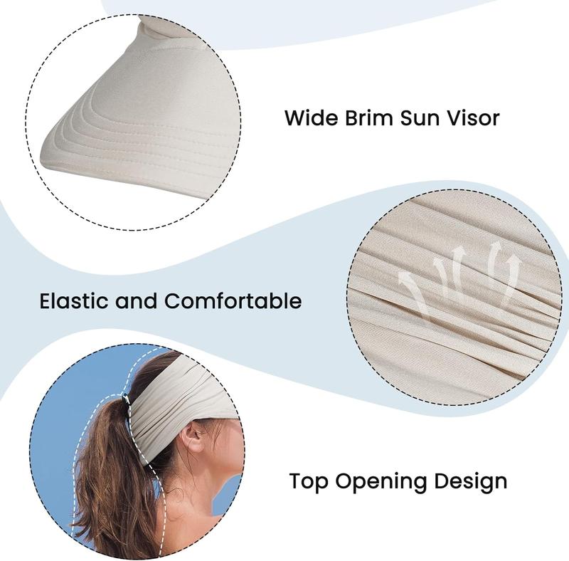 Sun Visor Hats for Women, Wide Brim UV Protection Sun Hats, Packable Ponytail Beach Summer Hat for Sports Golf