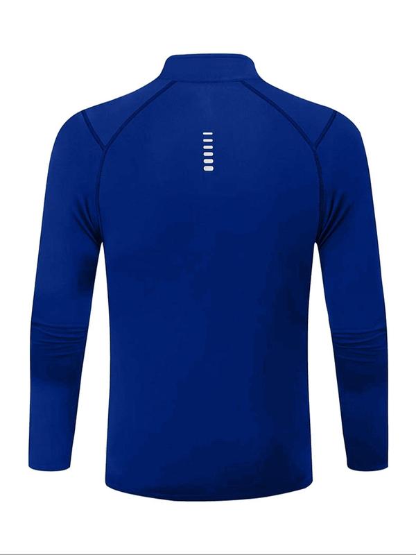 Men's Solid Zip Up Thermal Lined Sports Tee, Casual Long Sleeve Half Zip Pullover for Running Training, Men's Sportswear for All Seasons