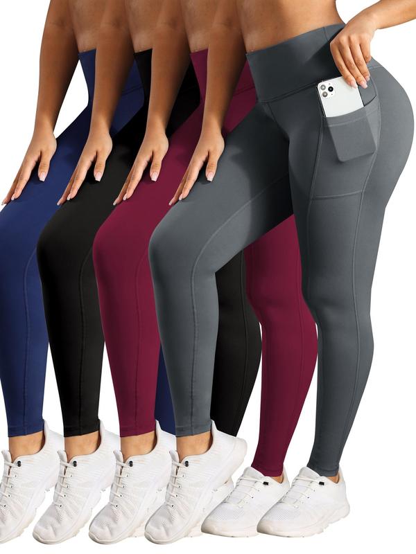 Women's Solid High Waist Pocket Sports Leggings, Breathable Comfortable High Stretch Yoga Leggings,  Yoga Pants, Ladies Sportswear for Indoor Outdoor Wear