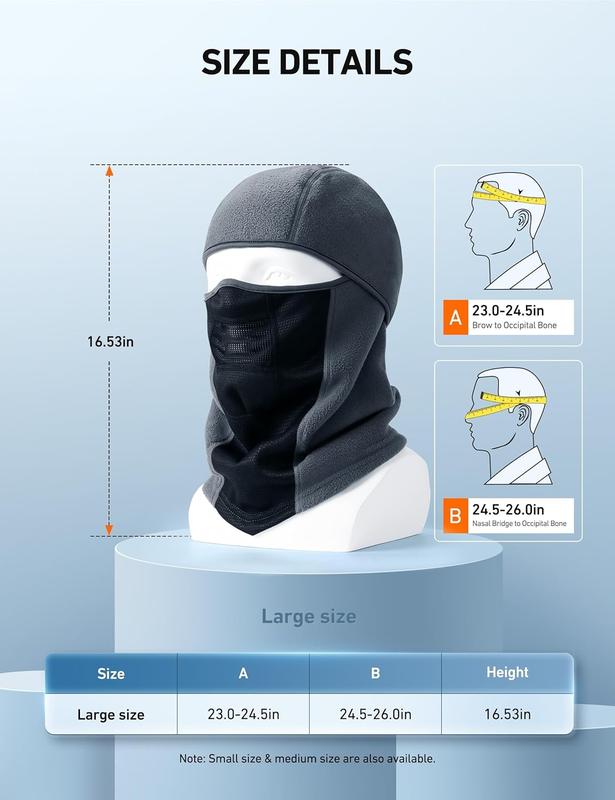 Balaclava Ski Mask Winter Fleece Thermal  Mask Cover for Men Women Warmer Windproof Breathable, Cold Weather Gear for Skiing, Outdoor Work, Motorcycling, Snowboarding, Gray-L, 23