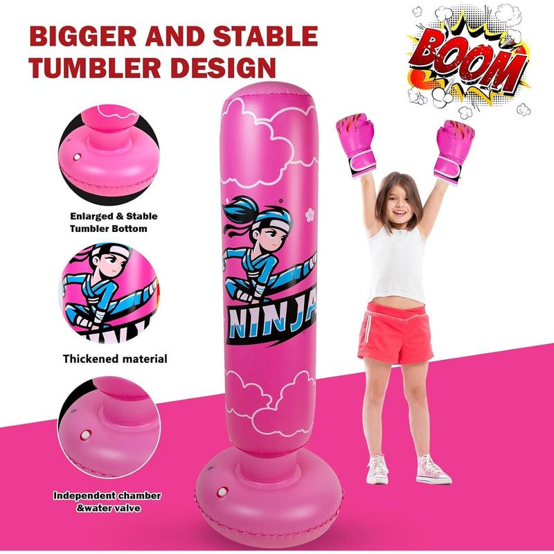 Larger Inflatable Punching Bag for Kids with Boxing Gloves,Tall 66 Inch Ninja Kids Inflatable Boxing Bag,Gifts for Boys & Girls Age 5-12 for Taekwondo,MMA and Practicing Karate