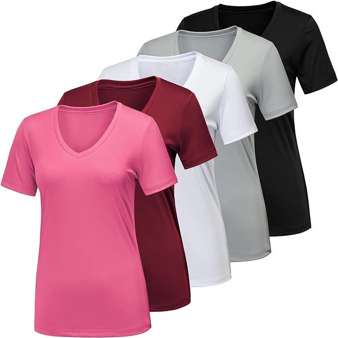 OLENNZ 5 Packs Workout Shirts for Women, Gym Shirt Moisture Wicking Quick Dry Active Athletic Women's T Shirts