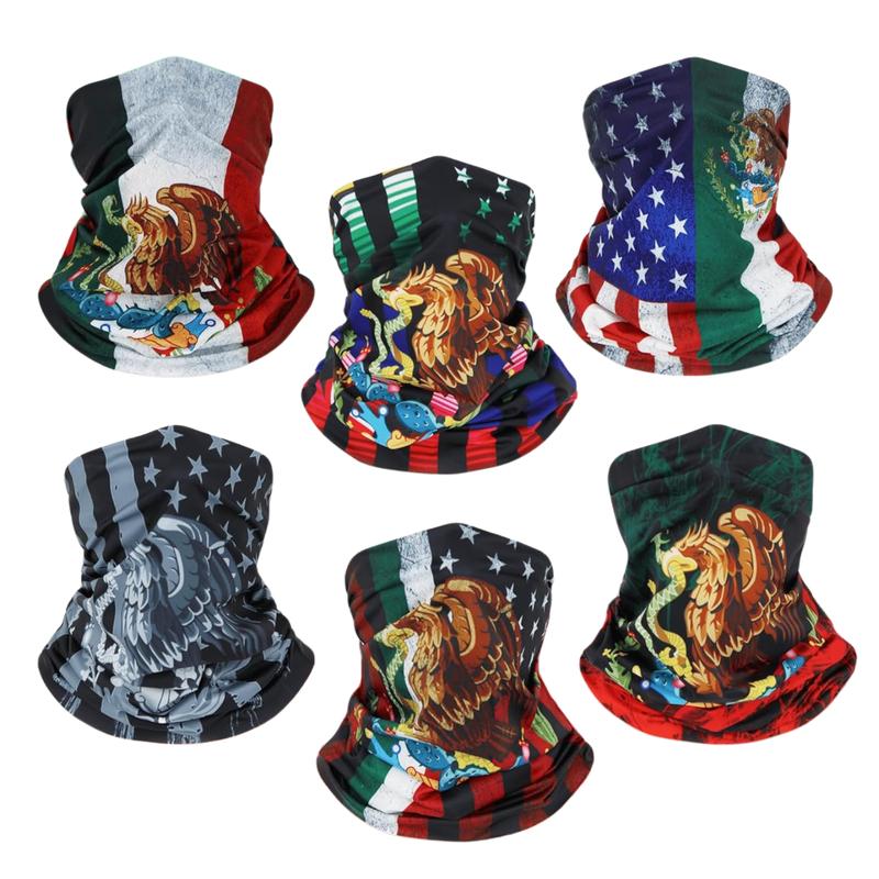 6 Pieces Mexican Flag Neck Gaiter Tube Scarf Headbands Bandana Mexico Balaclava For Outdoor Running Cycling Skating Work Out