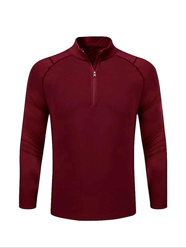 Men's Solid Zip Up Thermal Lined Sports Tee, Casual Long Sleeve Half Zip Pullover for Running Training, Men's Sportswear for All Seasons