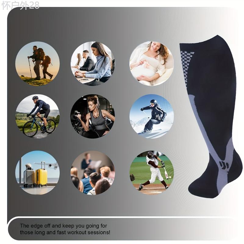 5pcs Plus Size Compression Socks for Men & Women - Breathable, Striped Nylon Blend for Sports, Running, Hiking, Cycling | Ideal Christmas Gift for Parents & Friends