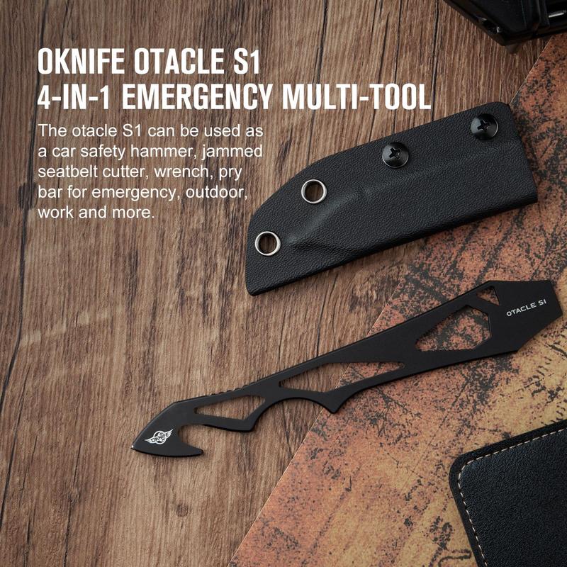 Otacle S1 Escape Tool, 4 in 1 Glass Breaker with Pry Bar, Car Autoaccessory, Titanium-plated Handle with Kydex Sheath