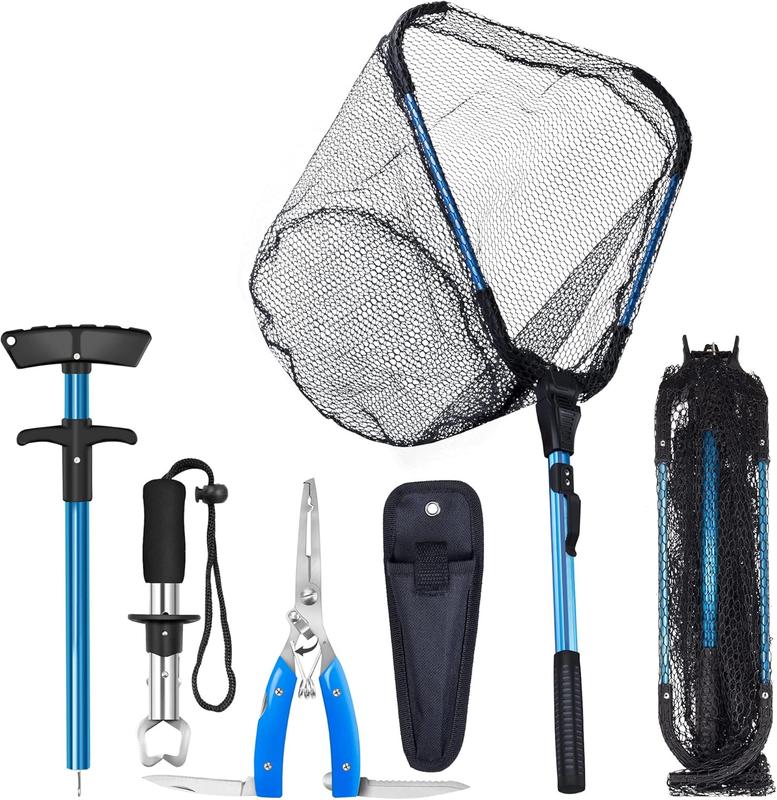 Fishing Landing Net, Fishing Pliers, Hook Remover, Fish Gripper Kit,Kayak Accessories for Fishermen