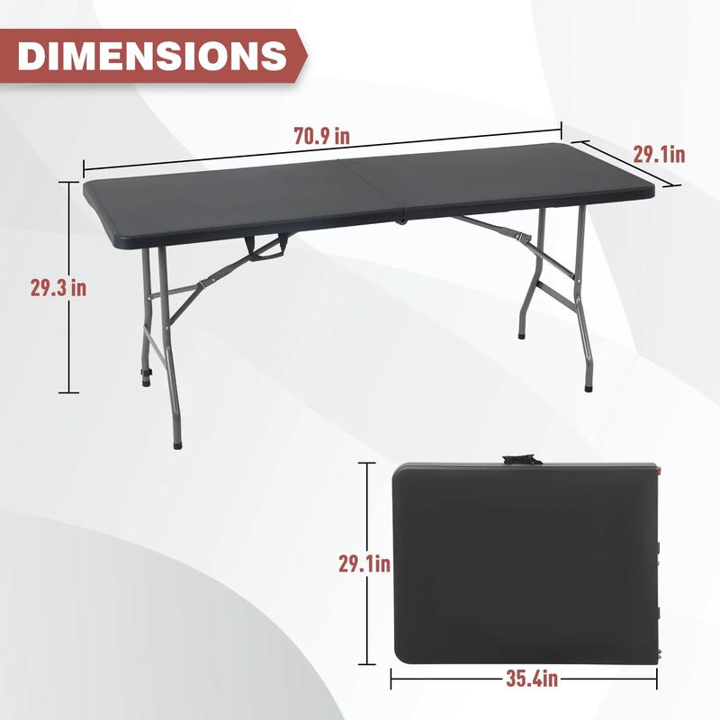 6ft Folding Table Portable Plastic Indoor Outdoor Camping Dining Table with Carrying Handle