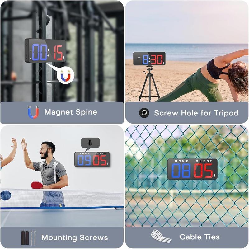 11’’ Large Digital LED Scoreboard Electronic Score Keeper Clock, Countdown up, with Powerful Battery, 4 Mounting Options, for Corn Hole Ping Pong Table Tennis Sports, Indoor & Outdoor Games