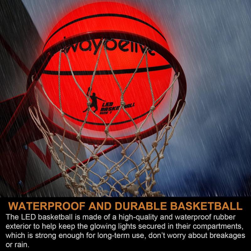 LED Light Up Basketball, Size 7-Inch Basketball, Indoor or Outdoor Basketball with 2 LED Lights and Pre-Installed Batteries, Waterproof, Super Bright to Play at Night, Good Gift for Kids