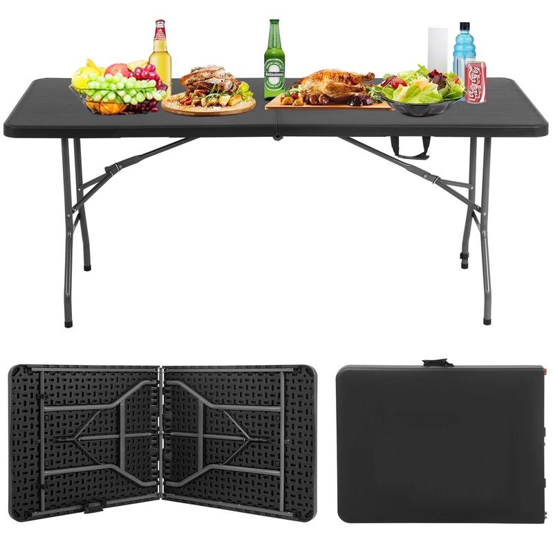 6ft Folding Table Portable Plastic Indoor Outdoor Camping Dining Table with Carrying Handle