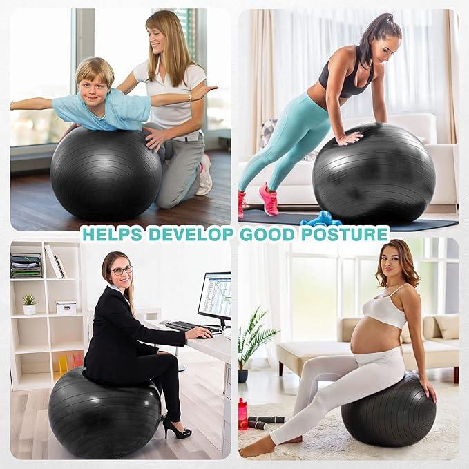 Exercise Ball Yoga Ball, Thick Anti-Slip Pilates Ball for Pregnancy Birthing, Workout and Core Training, Anti-Burst Fitness Ball with Air Pump, Suitable for Home Gym Office.