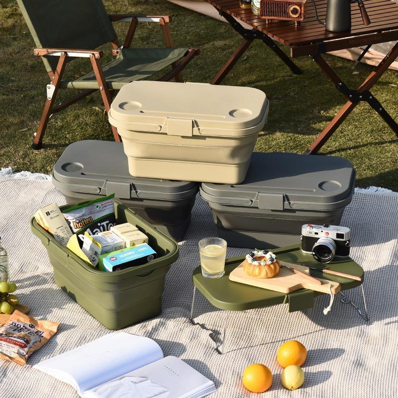 Foldable Picnic Basket, Large Capacity Multi-functional Handheld Storage Basket with Lid, Outdoor Camping Basket for Camping & Hiking