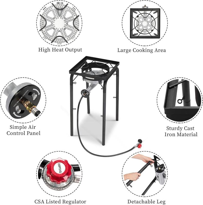 ROVSUN High Pressure 200,000 BTU Propane Gas Stove Single Burner for Outdoor Cooking Home Brewing Turkey Fry, Powerful Camping Cooker with 20 PSI Regulator & Removable Feet