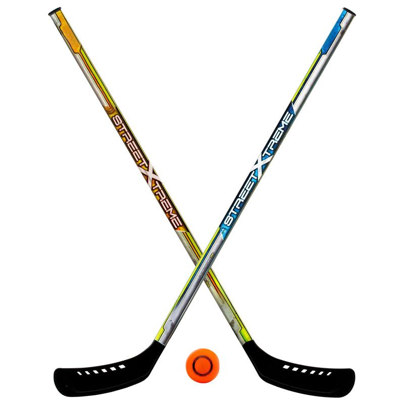 Youth Street Hockey Stick Set - Includes (2) Youth Street Hockey Sticks + (1) Outdoor Roller Hockey Puck - Perfect Hockey Starter Set