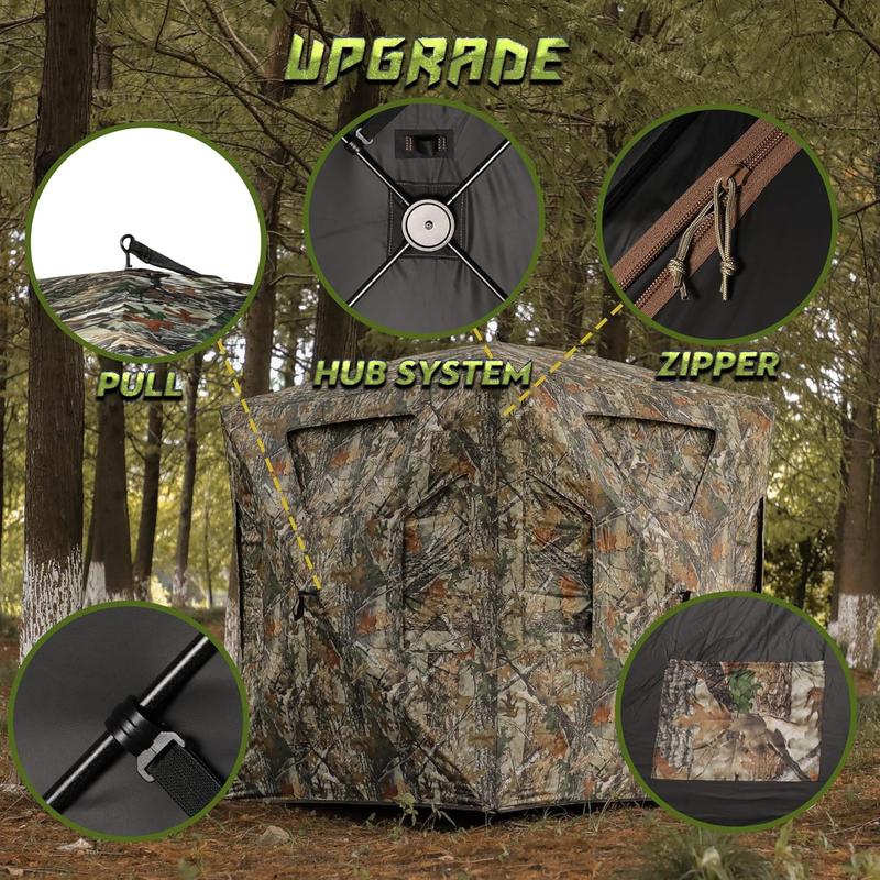 Hunting Blind, 360 See Through Ground Blind, 2-3 Person Pop Up Blind, Portable Durable Hunting Ground Blinds for Deer & Turkey Hunting