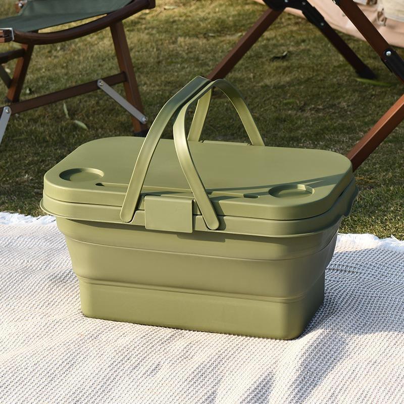 Foldable Picnic Basket, Large Capacity Multi-functional Handheld Storage Basket with Lid, Outdoor Camping Basket for Camping & Hiking