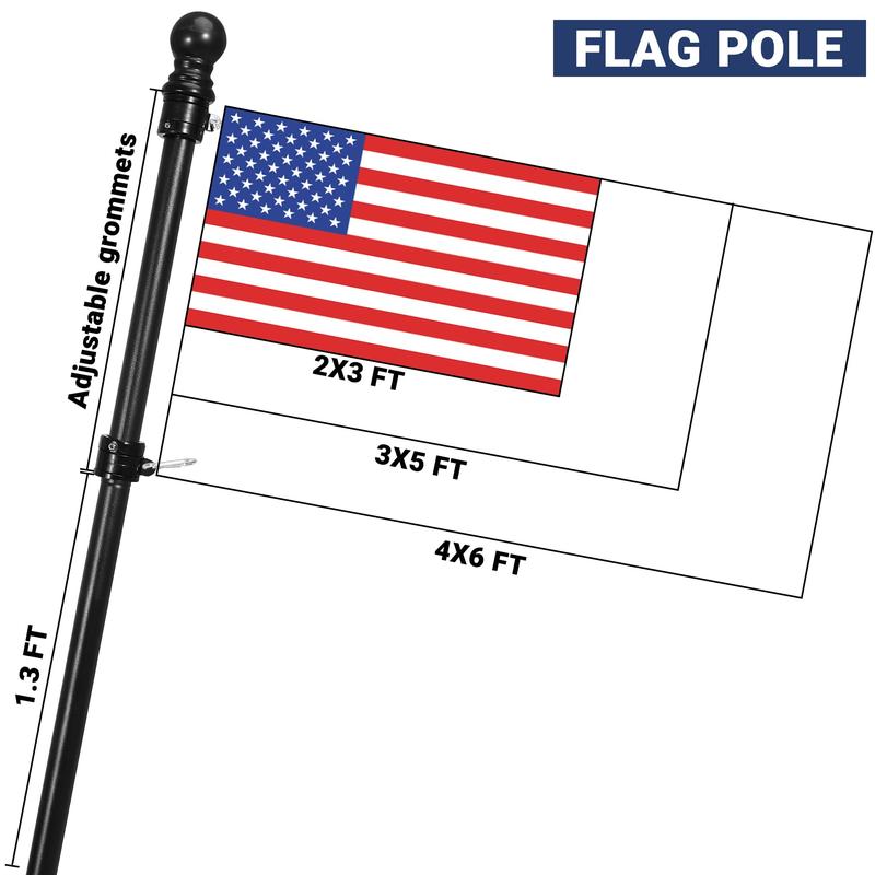 FlagPole,6FT Flagpole Kit for 3’ x 5’ American Flag Tangle Resistant Technology,Stainless Steel Professional Outdoor Flag Pole (Black\White,\Silver)