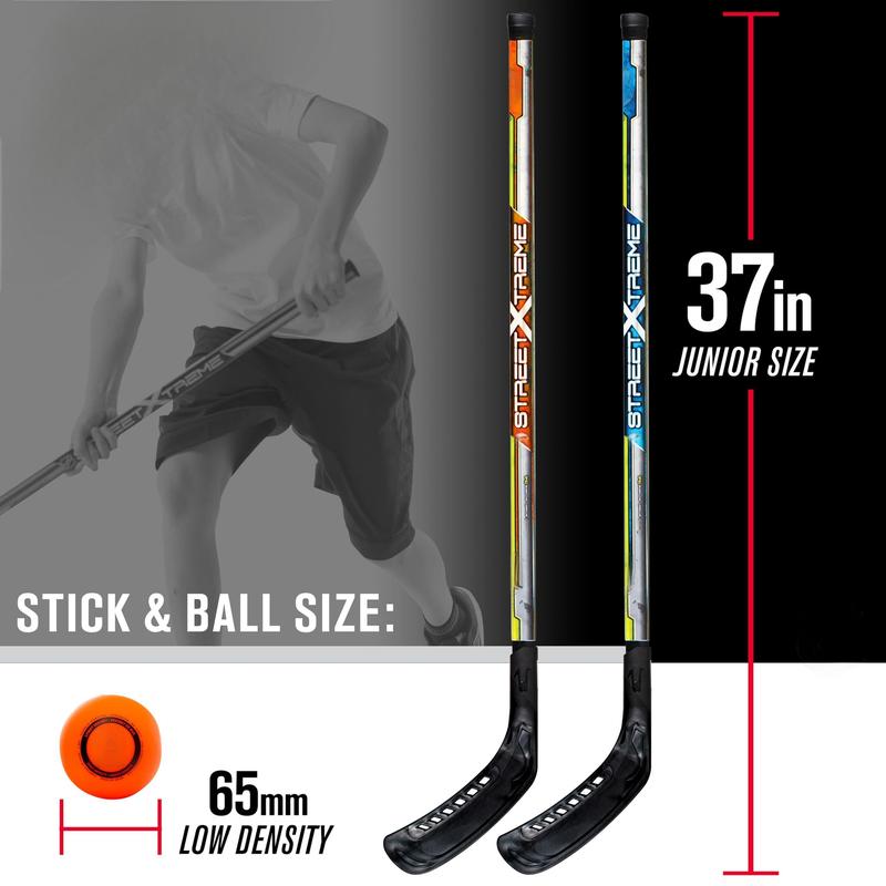 Youth Street Hockey Stick Set - Includes (2) Youth Street Hockey Sticks + (1) Outdoor Roller Hockey Puck - Perfect Hockey Starter Set