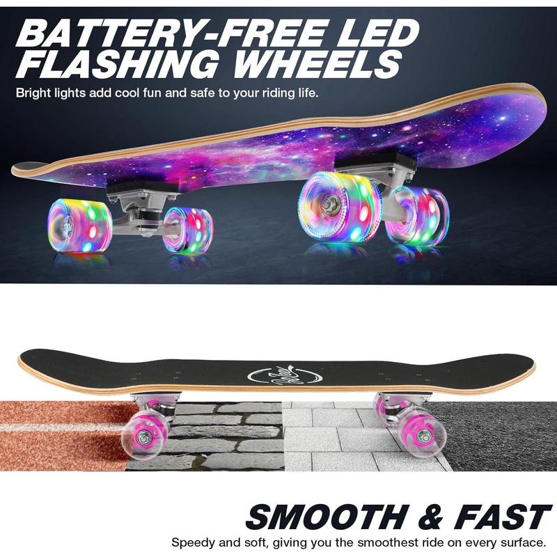 BELEEV Skateboards for Beginners, 31 x 8 inch Complete Skateboard for Kids Teens Adults, 7 Layer Canadian Maple Double Kick Deck Concave Cruiser Trick Skateboard with Multifunction Skate T-Tool