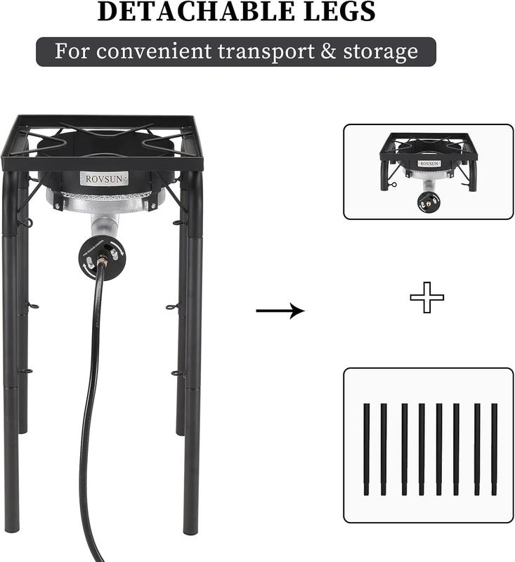 ROVSUN High Pressure 200,000 BTU Propane Gas Stove Single Burner for Outdoor Cooking Home Brewing Turkey Fry, Powerful Camping Cooker with 20 PSI Regulator & Removable Feet