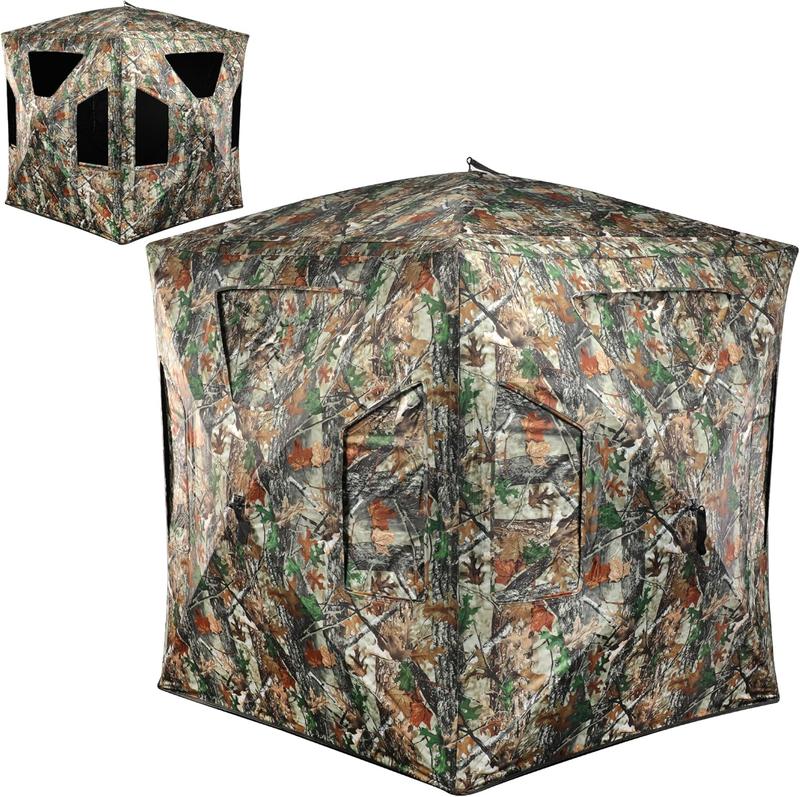 Hunting Blind, 360 See Through Ground Blind, 2-3 Person Pop Up Blind, Portable Durable Hunting Ground Blinds for Deer & Turkey Hunting