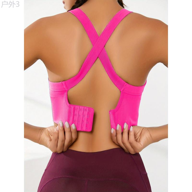 Sexy Backless Cross Strap Sports Bra, Workout Solid Color Training Bra, Women's Activewear