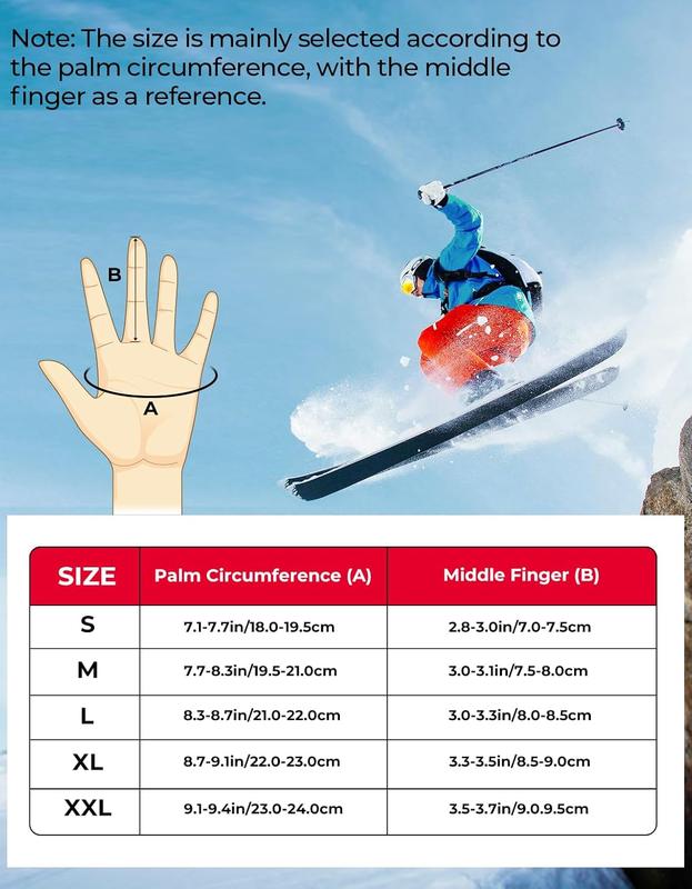 KEMIMOTO Ski Gloves Men with Touchscreen, Mens Warm Gloves Snowmobile Snowboarding Gloves with Zipper Pocket, Winter Safety Skiing Gloves for Cold Weather