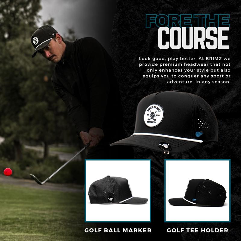 BRIMZ Golf Performance Hat - Tee Holder & Magnetic Ball Marker - Breathable, Sweat & Water Resistant Golfing Snapback Hat