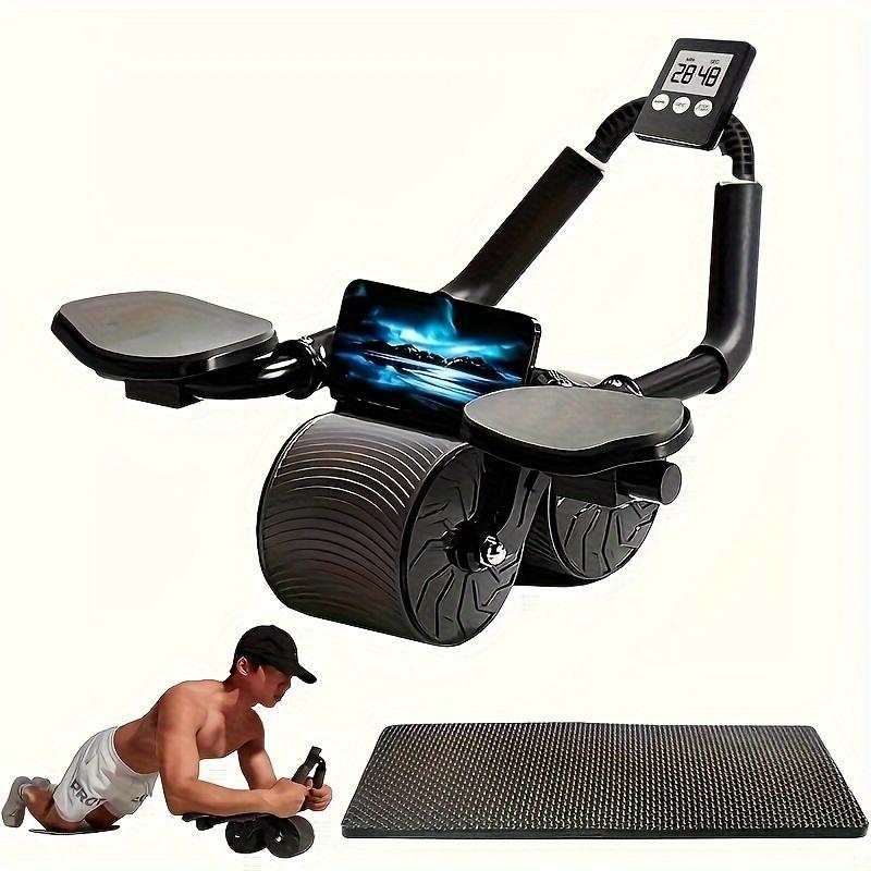 Ultimate Abdomen Trainer-Multi-Functional Abdominal Wheel Suit, Equipped with Non-Slip Foam Handle, Automatic Rebound, Anti-Sweat Elbow Pad, Digital Timer and Knee Bolster, Effective for Core Training and Home Fitness