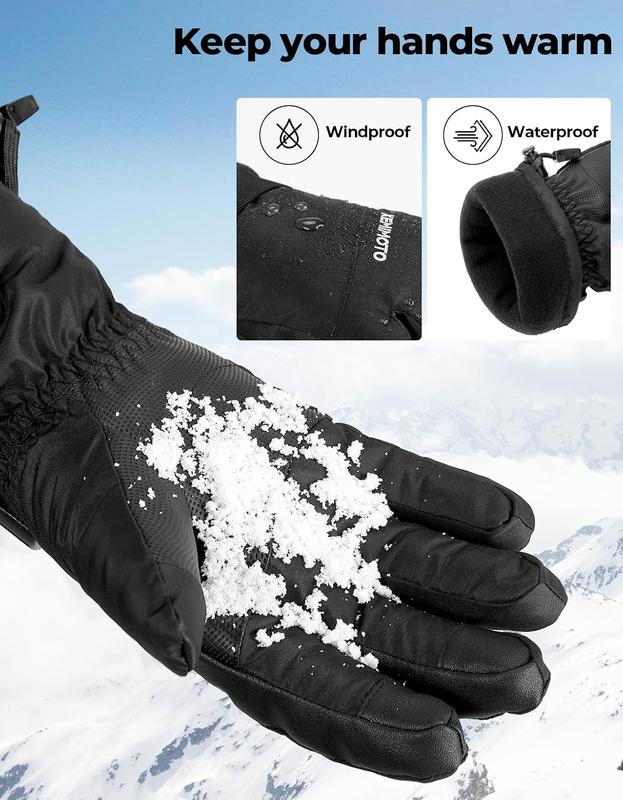 KEMIMOTO Ski Gloves Men with Touchscreen, Mens Warm Gloves Snowmobile Snowboarding Gloves with Zipper Pocket, Winter Safety Skiing Gloves for Cold Weather