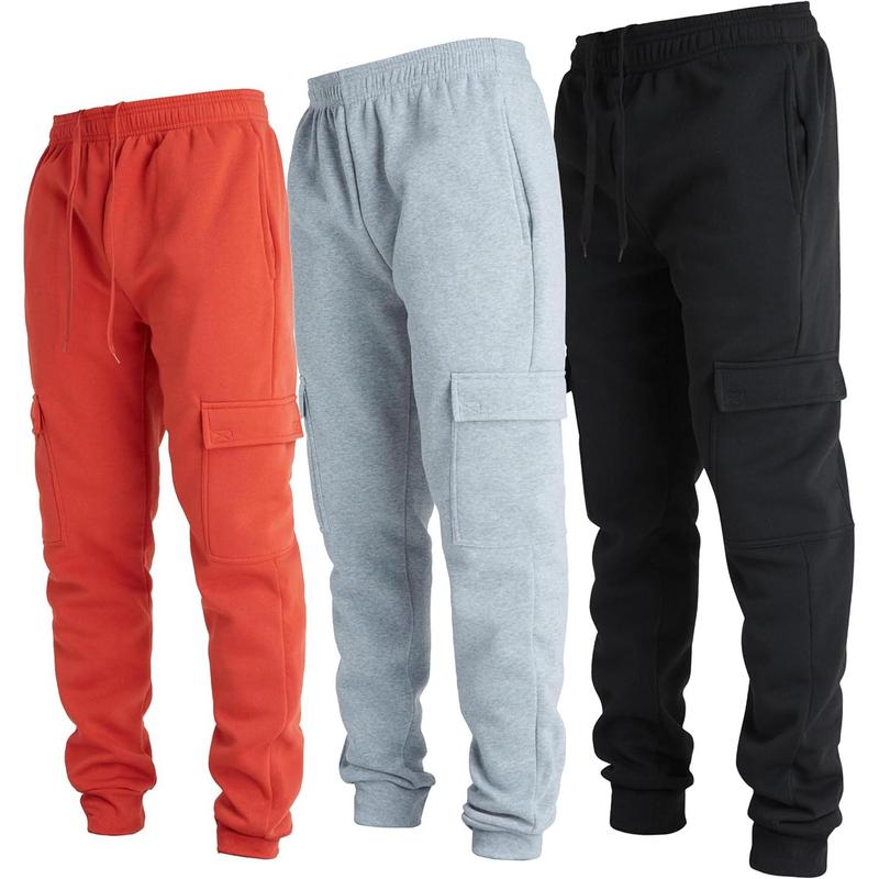 Performance 3 Pack Mens Sweatpants, Fleece Cargo Joggers for Men with Pockets