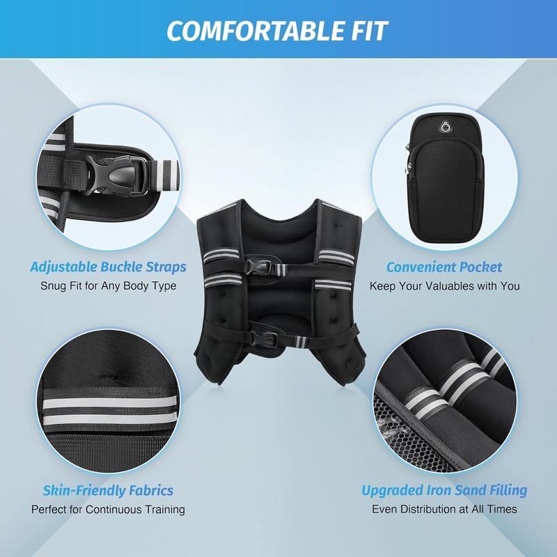 Weighted Vest, 6lb 8lb 12lb 16lb 20lb 25lb 30lb Weight Vest with Reflective Stripe for Workout, Strength Training, Running, Fitness, Muscle Building, Weight Loss, Weightlifting