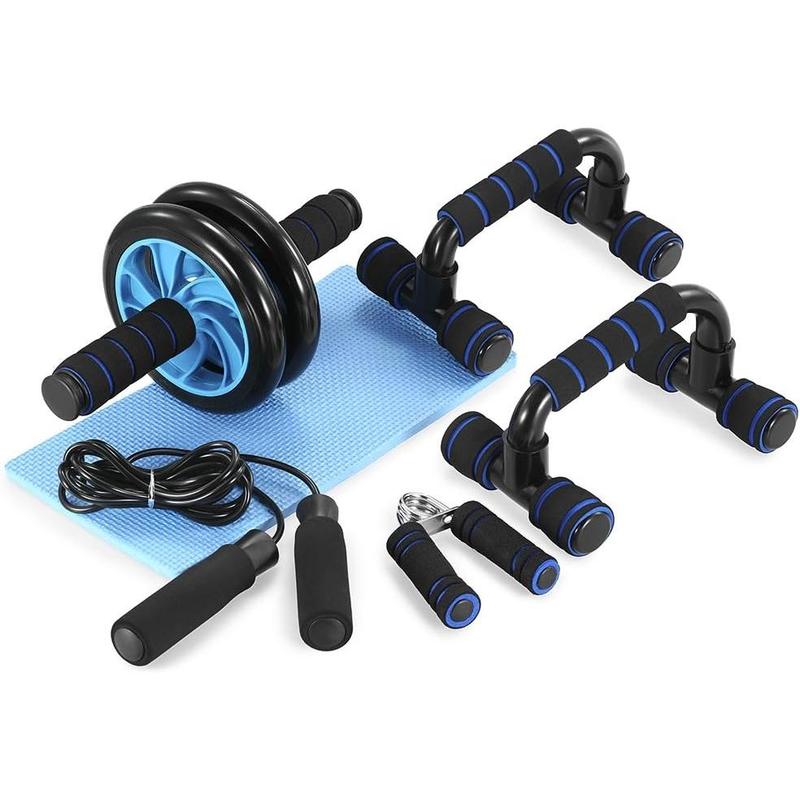 AB Wheel Roller Kit with Push-Up Bar, Knee Mat, Jump Rope and Hand Gripper - Home Gym Workout for Men Women Core Strength & Abdominal Exercis