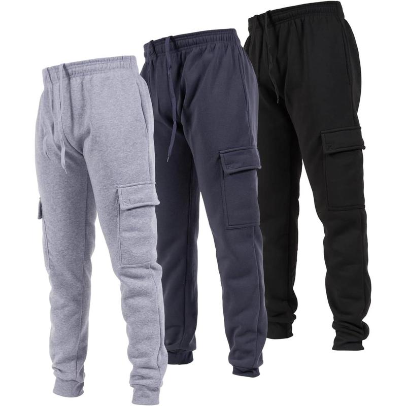 Performance 3 Pack Mens Sweatpants, Fleece Cargo Joggers for Men with Pockets