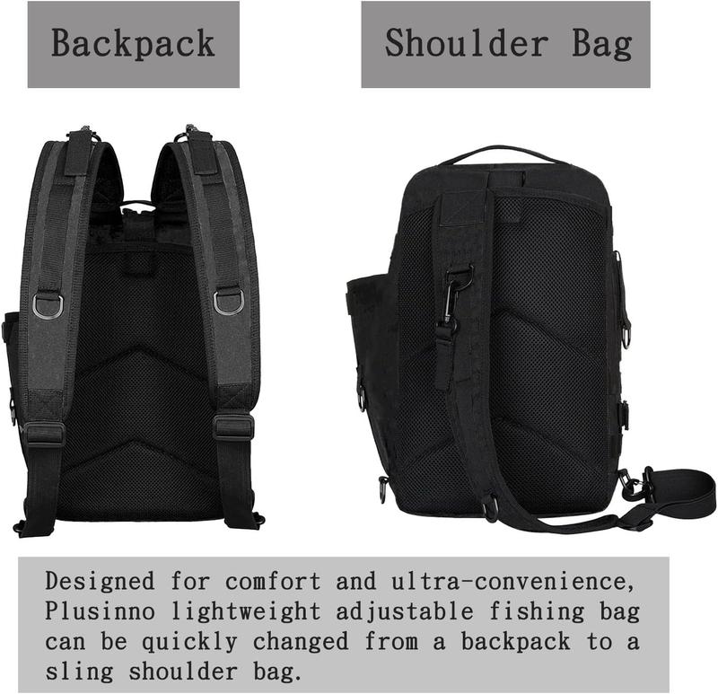 Fishing Backpack Tackle Bag Sling Bag, Water-Resistant Fishing Backpack with Rod Holder, Large Fly Fishing Bag for Fishing, Camping, Hiking, Fishing Gifts for Men