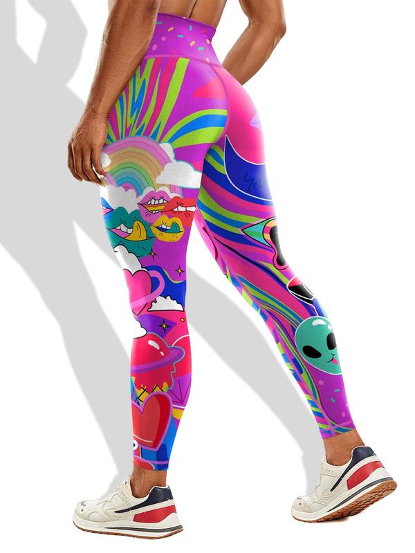 Women's Cartoon Print High Waist Leggings, Casual Comfy Breathable Skinny Pants for Yoga Gym Workout, Ladies Bottoms for All Seasons