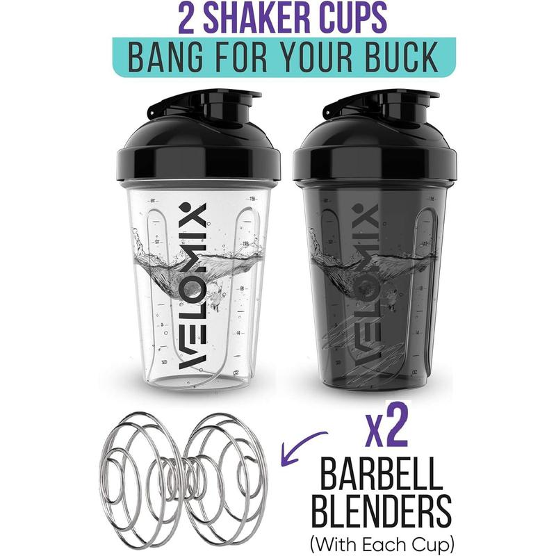 -2 Pack- 20 oz Protein Shaker Bottles for Protein Mixes - 2x Wire Whisk | Leak Proof Shaker Cups for Protein Shakes and Pre Workout | Protein Shaker Bottle Pack | Protein Mixer Cup