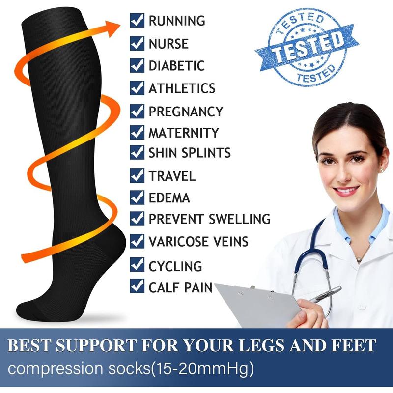 Compression Socks for Women and Men Circulation (3 Pairs) - Best for Nursing,Running,Travel Knee High Socks