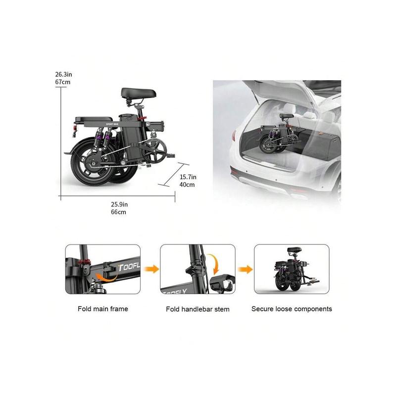 TOOFLY | New Product Launch | Premium Gray Adult Electric Bike, 48V 15AH Sensitive Battery, 32km H 30 LED, 500W Brushless Motor, Lightweight 14 LED Headlight LCD Display Folding Electric Bike