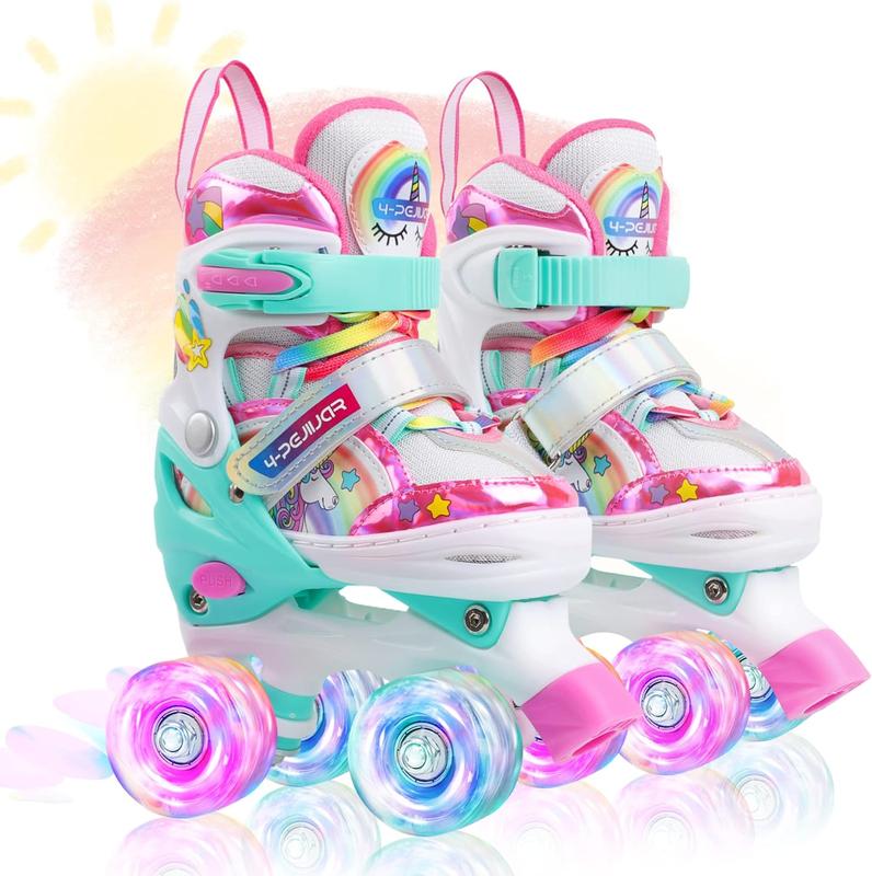 Rainbow Unicorn Kids Roller Skates for Girls Boys Toddler Ages 3-6,4-Pejiijar Adjustable Roller Shoes with Luminous Wheels for Birthday Xmas Gifts roller skate