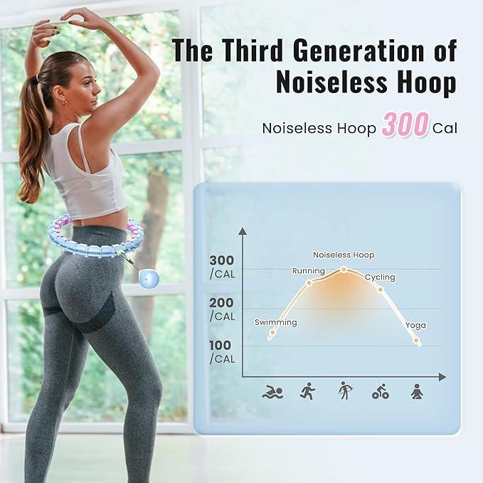 160cm Hula Circle With 32pcs Detachable Link, Smart Noiseless ， 2 in 1 Spring Waist Trainer, Portable Workout Equipment at Home