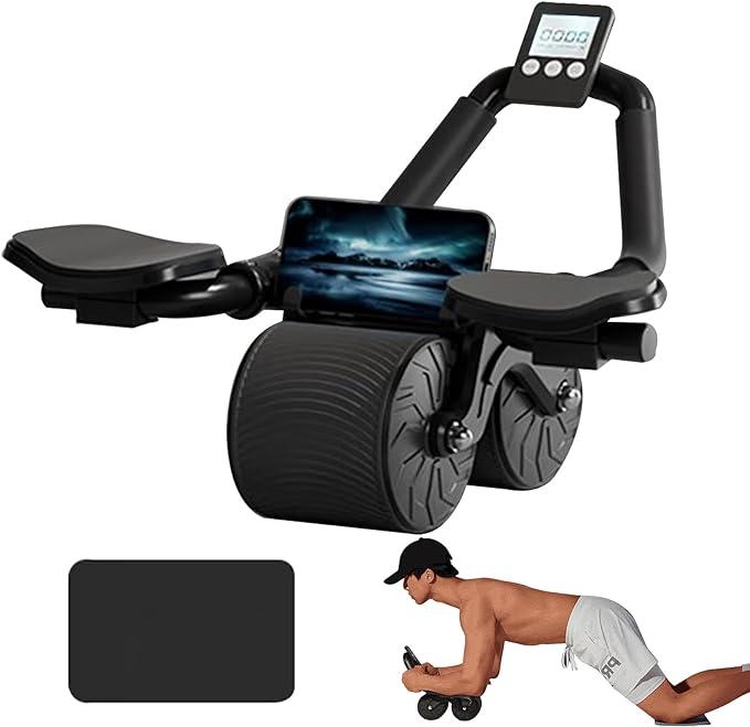 2024 New Ab Roller Wheel with Knee Mat &Timer, Automatic Rebound Abdominal Wheel, Ab Abdominal Exercise Roller with Elbow Support, Abs Workout Equipment Ab Exercise Roller for Women Men