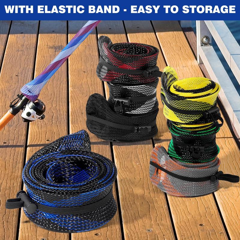 Fishing Rod Sleeve with Lanyard - Fishing Pole Sleeve Fishing Rod Cover for Casting Rod, Sea Fishing Rod, Fly Rod - Braided Mesh Rod Protector Fishing Rod Sock