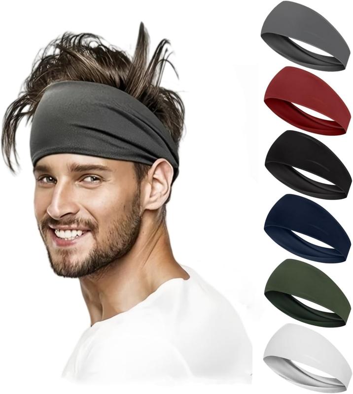 6 Pack Mens Running Headband Stretchy Sweatband Sports Headband for Workout