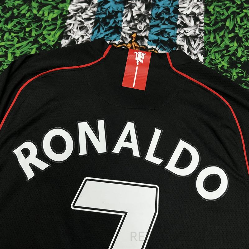 Nike 0708 Manchester United Vintage Long Sleeve Soccer Jersey Away 7 Ronaldo Champions League Edition