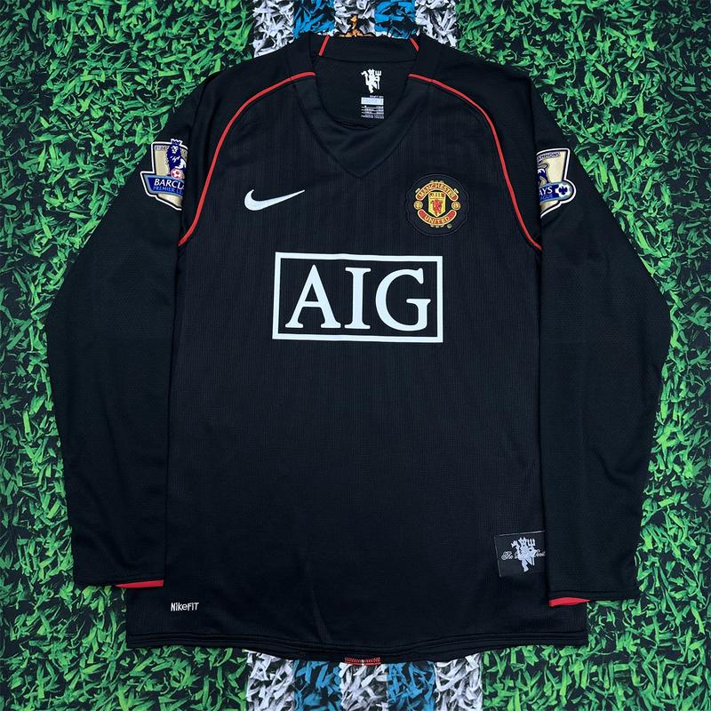 Nike 0708 Manchester United Vintage Long Sleeve Soccer Jersey Away 7 Ronaldo Champions League Edition