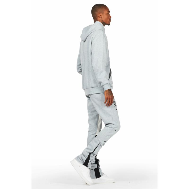 Jaco Heather Grey Hoodie Super Stacked Flare Pant Track Set