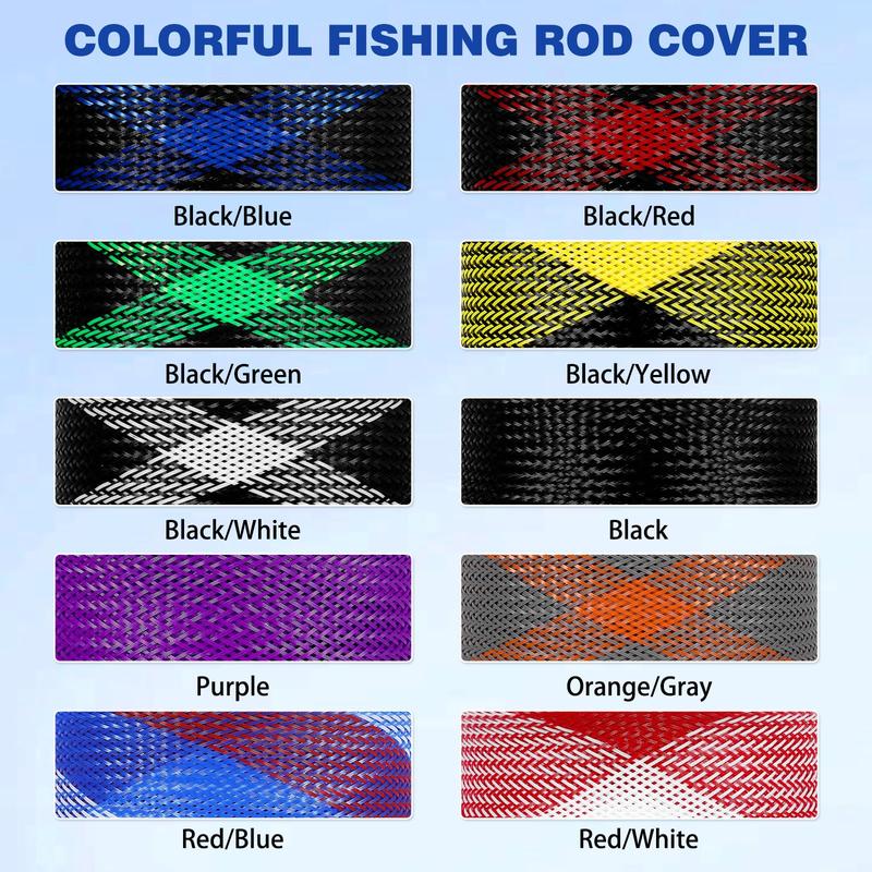 Fishing Rod Sleeve with Lanyard - Fishing Pole Sleeve Fishing Rod Cover for Casting Rod, Sea Fishing Rod, Fly Rod - Braided Mesh Rod Protector Fishing Rod Sock